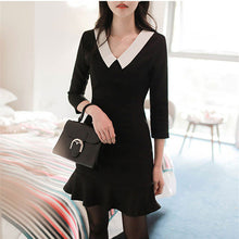 2017 Spring Bodycon Peter pan collar Sheath Dress Women Sexy Knee-Length Vestidos Full Sleeve Plus Size Ruffles Dresses 72245