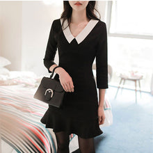 2017 Spring Bodycon Peter pan collar Sheath Dress Women Sexy Knee-Length Vestidos Full Sleeve Plus Size Ruffles Dresses 72245
