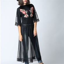 2017 Spring Plus Size Vestidos Sexy Straight Ankle-length Dress Brief Half Sleeve O-neck Embroidery Women Dresses 72248