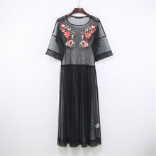 2017 Spring Plus Size Vestidos Sexy Straight Ankle-length Dress Brief Half Sleeve O-neck Embroidery Women Dresses 72248