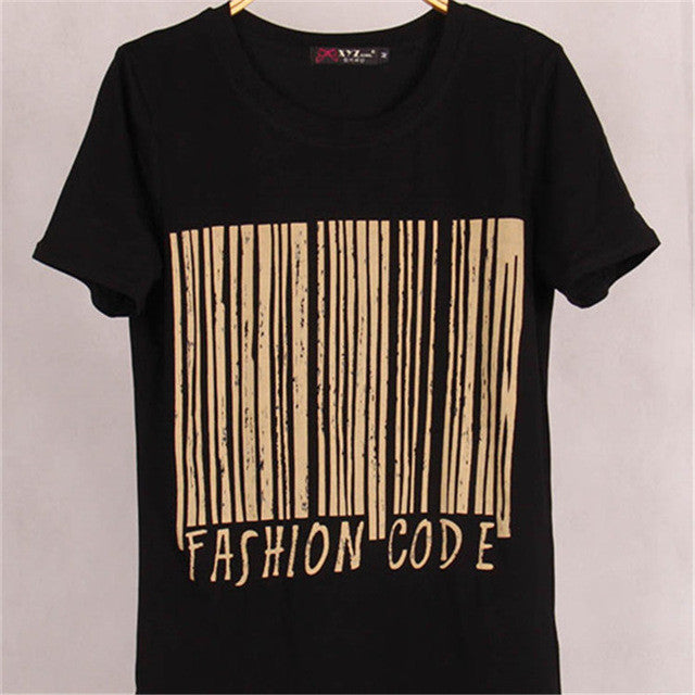 2017 Summer New Fashion Women CODE Letter Print T Shirt Casual Woman Short Sleeve Tops O-Neck Plus Size tee 72450