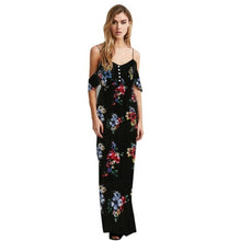 2017 Summer Women Floral Print Dress Sleeveless Cold Shoulder Strapless Long Dress Chiffon V Neck Boho Style Ladies Dresses #03