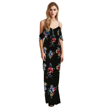 2017 Summer Women Floral Print Dress Sleeveless Cold Shoulder Strapless Long Dress Chiffon V Neck Boho Style Ladies Dresses #03