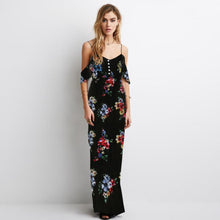 2017 Summer Women Floral Print Dress Sleeveless Cold Shoulder Strapless Long Dress Chiffon V Neck Boho Style Ladies Dresses #03
