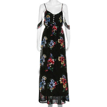 2017 Summer Women Floral Print Dress Sleeveless Cold Shoulder Strapless Long Dress Chiffon V Neck Boho Style Ladies Dresses #03