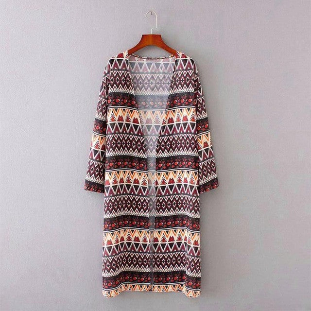 2017 Summer Women Kimono Cardigan Boho Style Long Sleeve Chiffon Blouse Shirt Female Long Chiffon Cardigans Kimonos Ladies #53