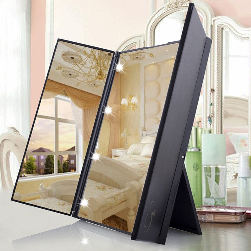 2017 Tri-Fold Makeup Mirror with LED Light Portable Travel Compact Pocket Mirrors Travel Fold Cosmetic Mirror