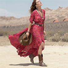 2017 Vestidos Plus Size Sexy A-line Floor-length Dress Brief Three Quarter Sleeve V-neck Print Irregular Women Dresses 71998