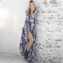 2017 Vestidos Plus Size Sexy A-line Floor-length Dress Brief Three Quarter Sleeve V-neck Print Women Dresses 71996