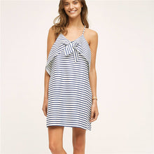 2017 Vestidos Plus Size Sexy A-line Knee-Length Dress Brief Sleeveless V-neck Women Striped Dresses 71995