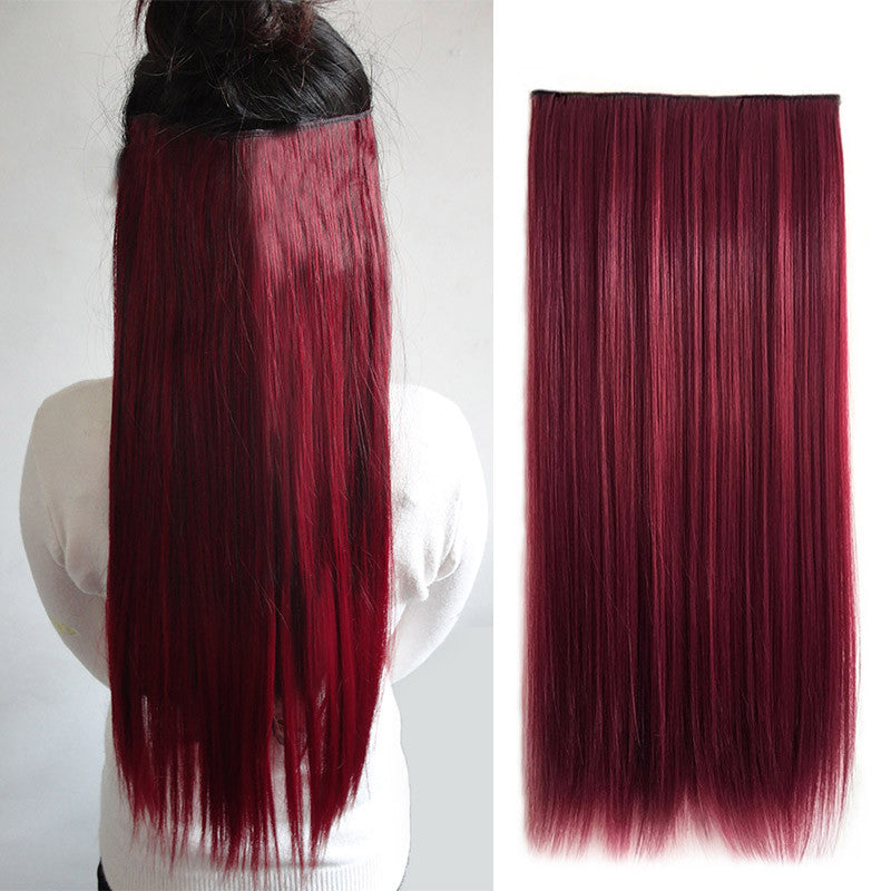 2017 Wine Red Synthetic 5 Clip In Hair Extensions Hairpiece Long Straight Natural Hair Extension 60cm Women's