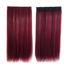 2017 Wine Red Synthetic 5 Clip In Hair Extensions Hairpiece Long Straight Natural Hair Extension 60cm Women's