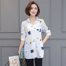 2017 Woman Blouses Long Sleeves Geometric Print Shirt Turn-down Collar Tops Shirt Female Work Wear Blusas Plus Size 4XL 33072