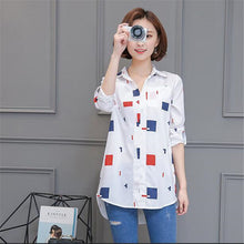2017 Woman Blouses Long Sleeves Geometric Print Shirt Turn-down Collar Tops Shirt Female Work Wear Blusas Plus Size 4XL 33072