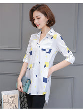 2017 Woman Blouses Long Sleeves Geometric Print Shirt Turn-down Collar Tops Shirt Female Work Wear Blusas Plus Size 4XL 33072