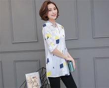 2017 Woman Blouses Long Sleeves Geometric Print Shirt Turn-down Collar Tops Shirt Female Work Wear Blusas Plus Size 4XL 33072