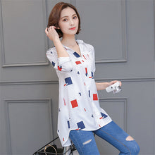 2017 Woman Blouses Long Sleeves Geometric Print Shirt Turn-down Collar Tops Shirt Female Work Wear Blusas Plus Size 4XL 33072