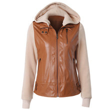 2017 Women Autumn Winter Female Coat Plus Size Zip-up PU Patchwork Women Basic Detachable Hoodies Jacket 71967