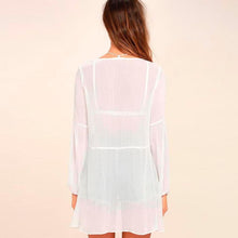 2017 Women Beach Boho Chiffon Perspective Cover Up Bathing Suit Smock Tops Women Long Style Black White Camisetas Mujer #23