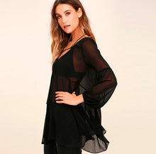 2017 Women Beach Boho Chiffon Perspective Cover Up Bathing Suit Smock Tops Women Long Style Black White Camisetas Mujer #23
