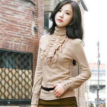 2017 Women Blusas femininas Casual Woman Blouses Long Sleeve Tops Autumn Turtle-neck Lace Shirts With Ruffles 71926