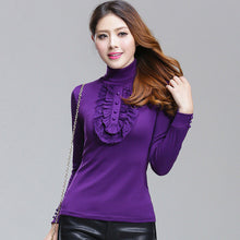2017 Women Blusas femininas Casual Woman Blouses Long Sleeve Tops Autumn Turtle-neck Lace Shirts With Ruffles 71926