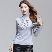 2017 Women Blusas femininas Casual Woman Blouses Long Sleeve Tops Autumn Turtle-neck Lace Shirts With Ruffles 71926