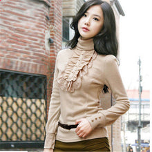 2017 Women Blusas femininas Casual Woman Blouses Long Sleeve Tops Autumn Turtle-neck Lace Shirts With Ruffles 71926