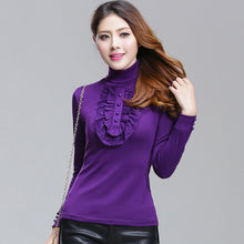 2017 Women Blusas femininas Casual Woman Blouses Long Sleeve Tops Autumn Turtle-neck Lace Shirts With Ruffles 71926