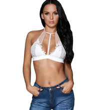 2017 Women Floral Lace Bralette Hollow Out Bustier Halter Neck Bandage Crop Top Triangle Cropped Female Sexy Black White #23
