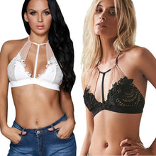 2017 Women Floral Lace Bralette Hollow Out Bustier Halter Neck Bandage Crop Top Triangle Cropped Female Sexy Black White #23
