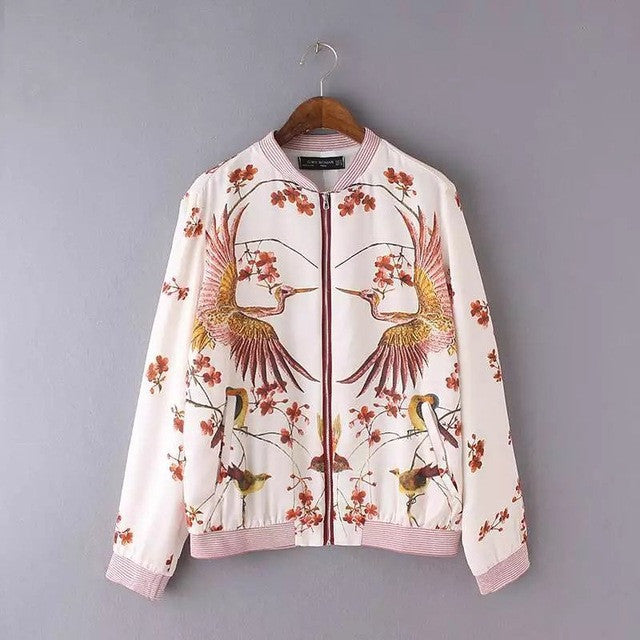 2017 Women New Autumn Winter Print Stand Collar Fleece Jacket Pockets Zip-up Coat Flying Embroidery Sweatshirts 72024