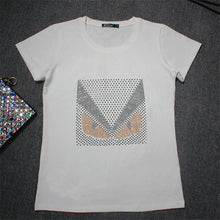2017 Women Plus Size Diamond Monster Print T Shirt Man Tops O-Neck Short Sleeve Bling t-shirt 72111