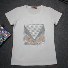 2017 Women Plus Size Diamond Monster Print T Shirt Man Tops O-Neck Short Sleeve Bling t-shirt 72111