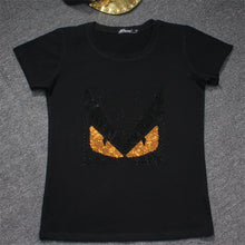 2017 Women Plus Size Diamond Monster Print T Shirt Man Tops O-Neck Short Sleeve Bling t-shirt 72111