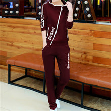 2017 Women Sets&Suit Hooded Full t-shirt Plus Size Casual Set 2 Piece Letter Print Full Length Sets With Zipper 71941