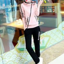 2017 Women Sets&Suit Hooded Full t-shirt Plus Size Casual Set 2 Piece Letter Print Full Length Sets With Zipper 71941