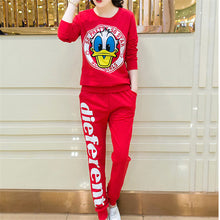 2017 Women Sets&Suit O-neck Full t-shirt Plus Size Casual Set 2 Piece Carton Print Full Length Elastic Waist sets 71918