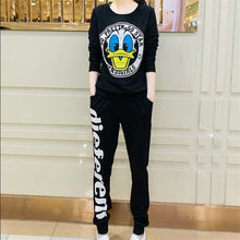2017 Women Sets&Suit O-neck Full t-shirt Plus Size Casual Set 2 Piece Carton Print Full Length Elastic Waist sets 71918