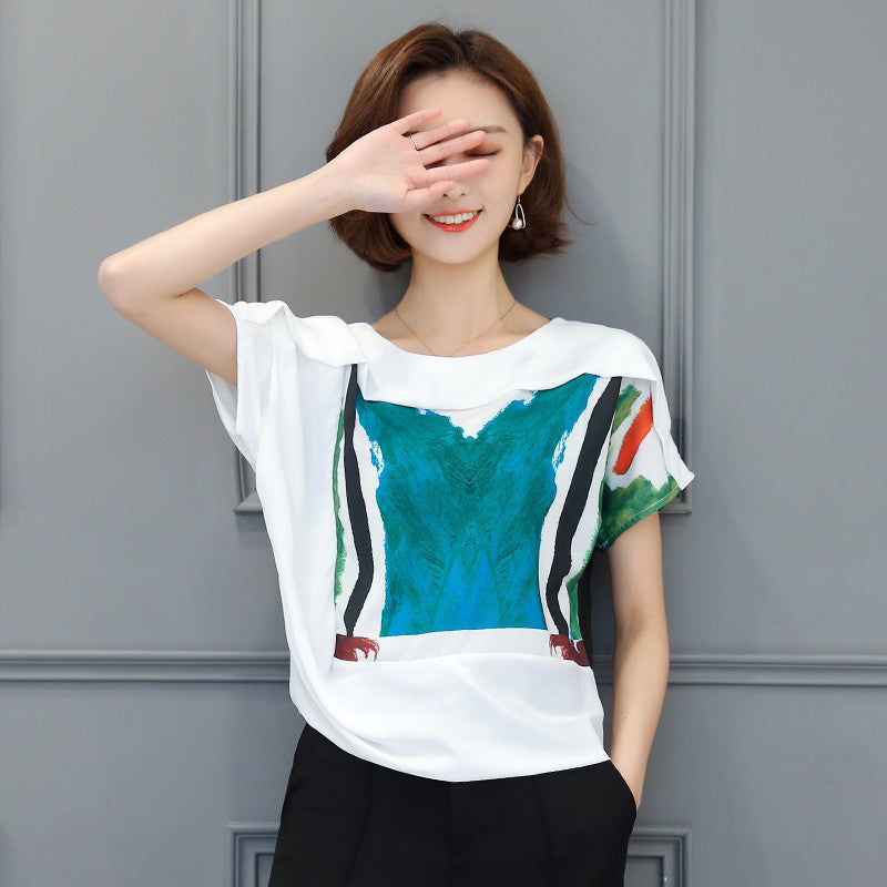 2017 Women Shirts New Arrival Chiffon Blouse Printed Shirt Summer Spring Elegant Short Section Blusas Loose Tops 72577