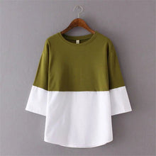 2017 Women Summer Basic T Shirt Fashion Patchwork Tops O-Neck Three Quarter 3/4 Sleeve t-shirt 72256