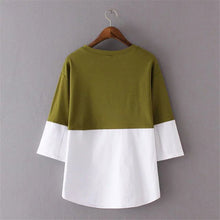 2017 Women Summer Basic T Shirt Fashion Patchwork Tops O-Neck Three Quarter 3/4 Sleeve t-shirt 72256