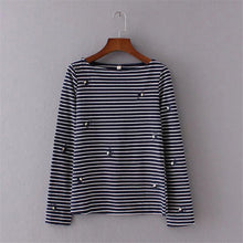 2017 Women Summer Basic T Shirt Fashion Striped Tops O-Neck Full Sleeve Embroidery t-shirt 72257