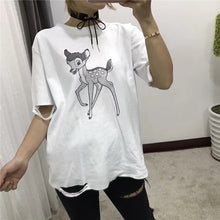 2017 Women Summer Basic T Shirt Fashion Tops O-Neck Short Sleeve Animal Print Korea Style Hole t-shirt 72253