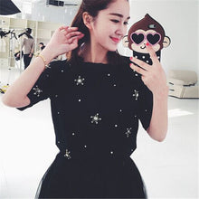 2017 Women Summer Basic T Shirt Fashion Tops O-Neck Short Sleeve Diamond Bling Star Print t-shirt 72258