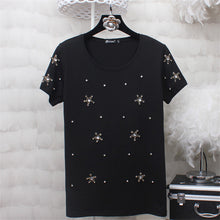 2017 Women Summer Basic T Shirt Fashion Tops O-Neck Short Sleeve Diamond Bling Star Print t-shirt 72258