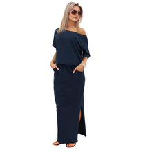 2017 Women Summer Long Maxi Dress Side Splite Casual Strecth Straight Ladies Dresses with Pocket Robe Female Short Sleeve #43
