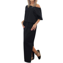 2017 Women Summer Long Maxi Dress Side Splite Casual Strecth Straight Ladies Dresses with Pocket Robe Female Short Sleeve #43