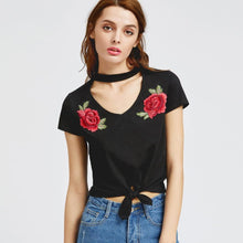 2017 Women Summer Plus Size Tee Tops Embroidery Flower Short Sleeve Bandage Top Short Sleeve T-Shirt Women Poleras De Mujer #416