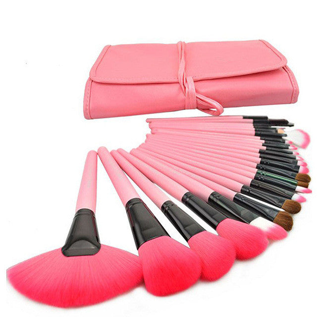 24pcs Professional Makeup Brushes Set Cosmetic Make Up Brush Kit Pink Makeup Tool +Pink Leather Case